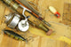 antique lures, rod and reel Wall Mural