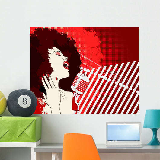 Jazz Singer on Grunge Background Wall Mural