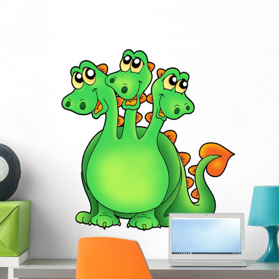 Green Three Headed Dragon shown on a wall