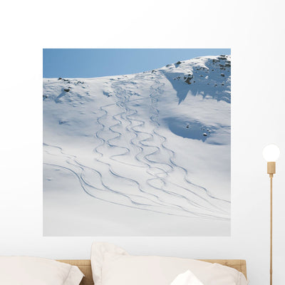 Ski Tracks Snow Mountain Wall Decal shown on a wall