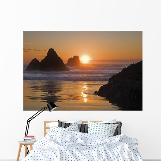 Orange Sunset behind Offshore Wall Decal