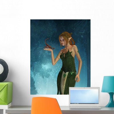 Elf Woman and Pet Wall Mural shown on a wall