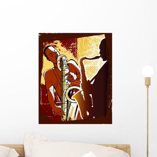 Saxophonists on a Grunge Background Wall Mural