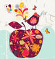 cute apple and bird Wall Mural