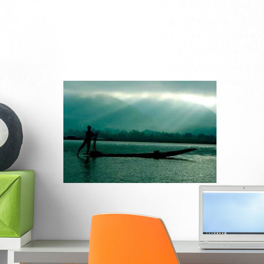 Silhouette Fisherman Boat Wall Decal