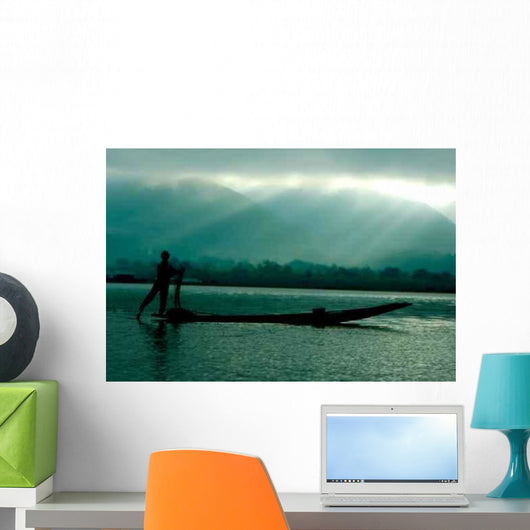 Silhouette Fisherman Boat Wall Decal