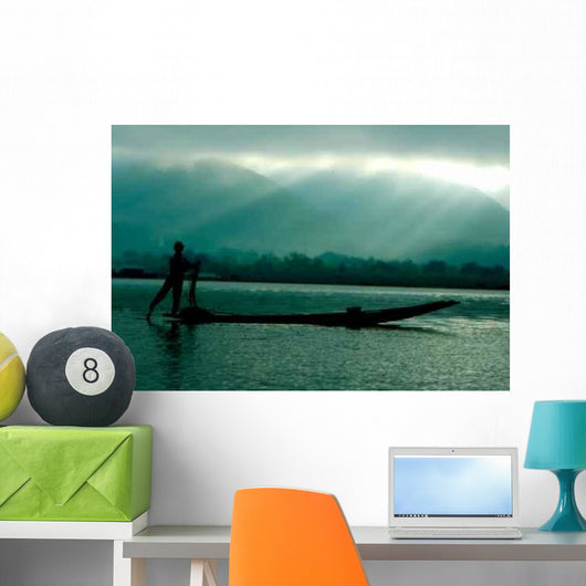 Silhouette Fisherman Boat Wall Decal