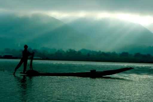 Silhouette Fisherman Boat Wall Decal