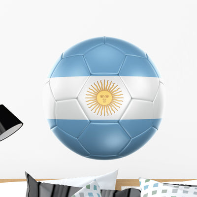 Argentinian Soccer Ball Wall Decal shown on a wall