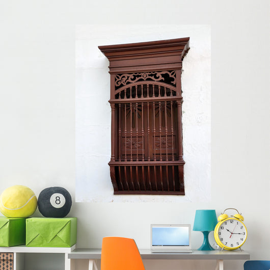 Old Colonial Brown Window Wall Mural