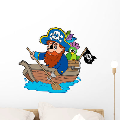 Pirate with Parrot Paddling shown on a wall