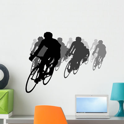 Cycling Tournament Silhouette Wall Decal shown on a wall