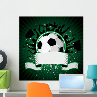 Soccer Ball Grunge Wall Mural shown on a wall