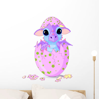 Baby Dragon Hatchling Wall Decal shown on a wall