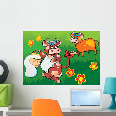 Happy Friendly Cows Dancing shown on a wall