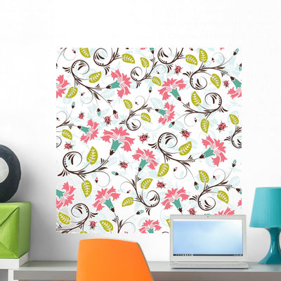 Flower Seamless Pattern Wall Decal shown on a wall