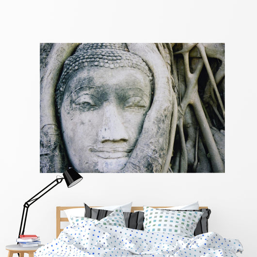 ayuthaya buddhas head banyan tree Wall Mural