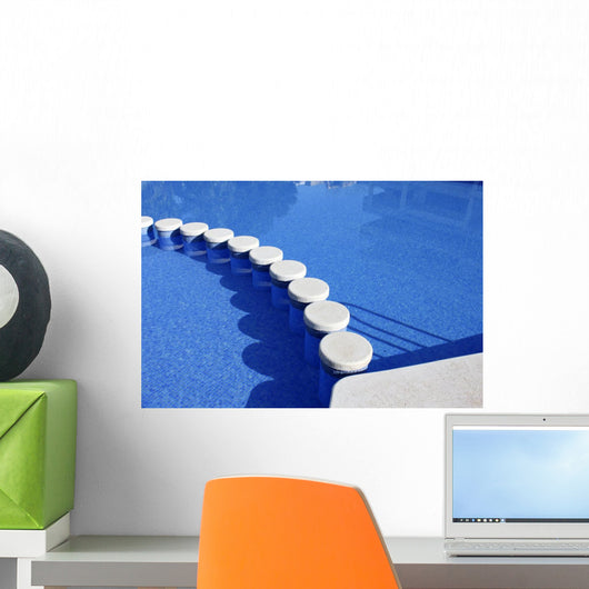 blue swimming pool round tiles way Wall Mural