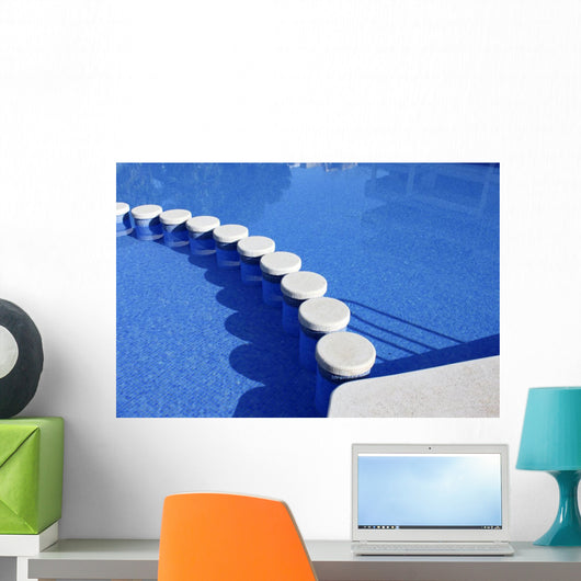 blue swimming pool round tiles way Wall Mural