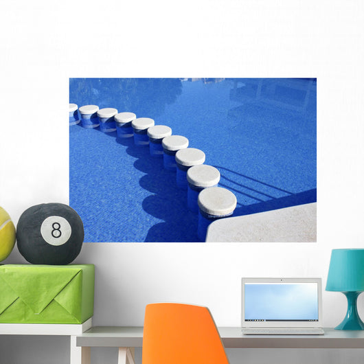 blue swimming pool round tiles way Wall Mural