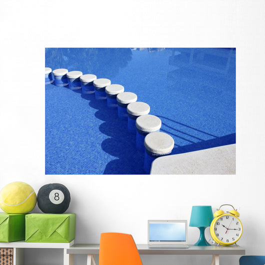 blue swimming pool round tiles way Wall Mural