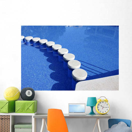 blue swimming pool round tiles way Wall Mural