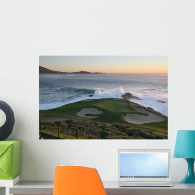 Pebble Beach Golf Hole Wall Decal shown on a wall