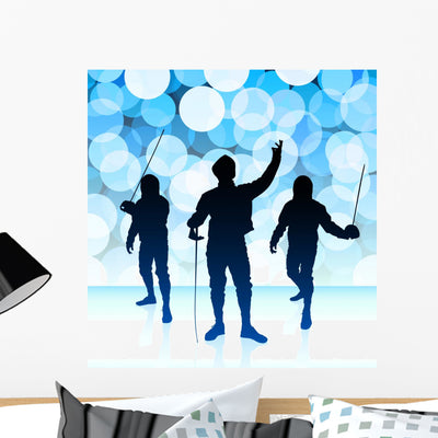 Fencer Blue Lens Flare Wall Mural shown on a wall