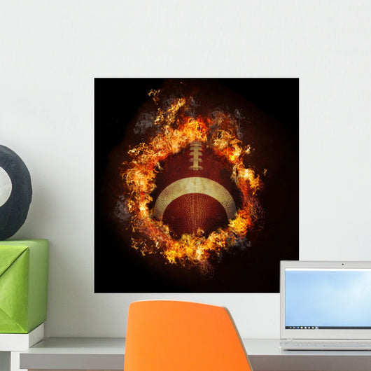 Football in Hot Fire Flames Wall Mural