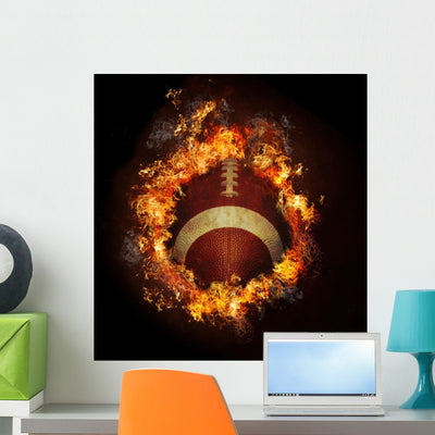 Football Hot Fire Flames Wall Mural shown on a wall