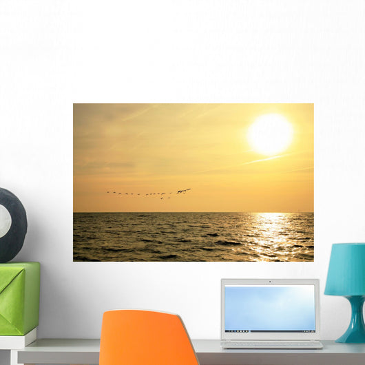 Sunrise and Flock Birds Wall Mural