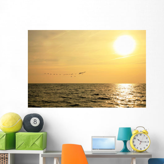 Sunrise and Flock Birds Wall Mural