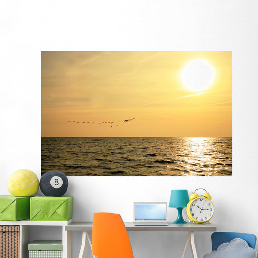 Sunrise and Flock Birds Wall Mural