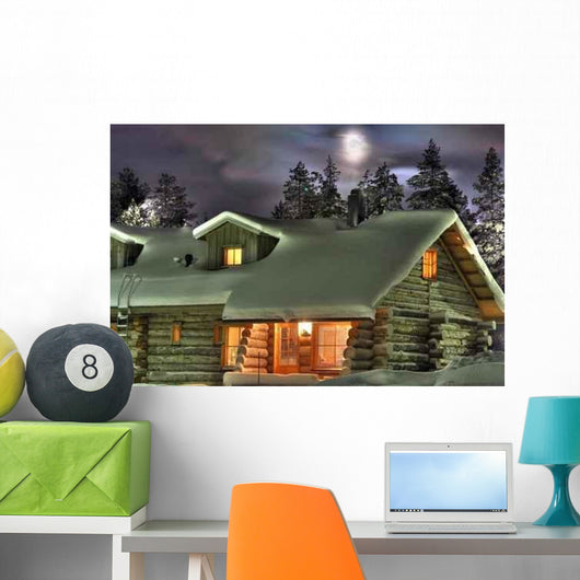 Wooden Cottage Winter's Evening Wall Decal
