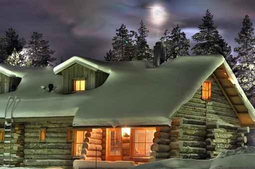Wooden Cottage Winter's Evening Wall Decal