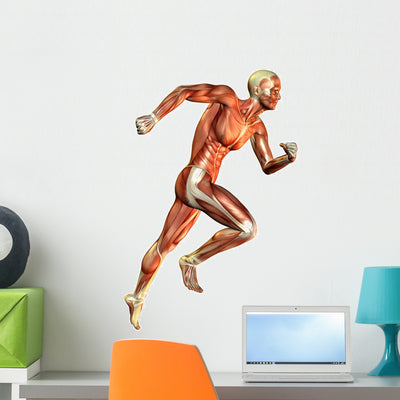 Building Muscle Man Running Wall Decal shown on a wall