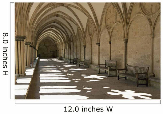 A covered corridor with benches and a dome ceiling;Salisbury england Wall Mural