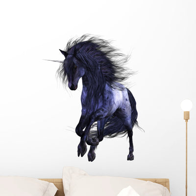 Beautiful Blue Unicorn Wall Decal shown on a wall