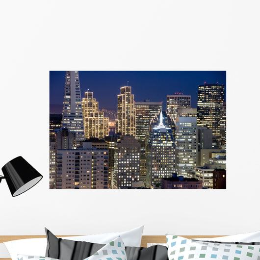 san francisco financial district buildings (nightt Wall Mural