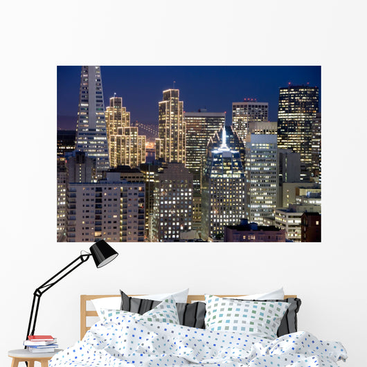 san francisco financial district buildings (nightt Wall Mural