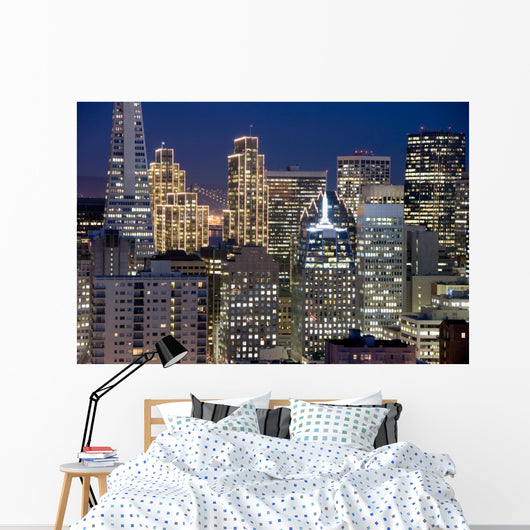 san francisco financial district buildings (nightt Wall Mural