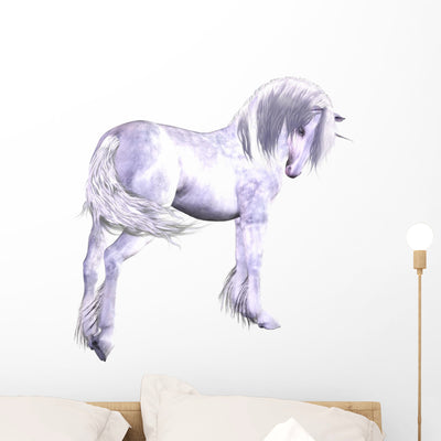 Silver Unicorn Wall Decal shown on a wall