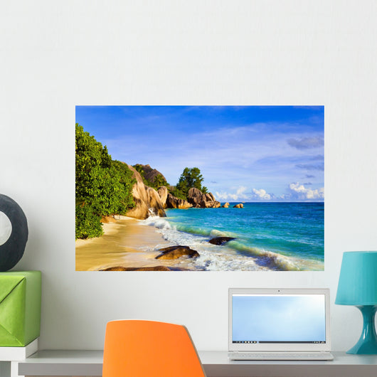 Tropical beach Source D'Argent at island La Digue, Seychelles Wall Mural