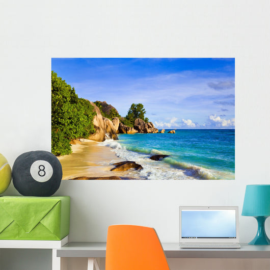 Tropical beach Source D'Argent at island La Digue, Seychelles Wall Mural