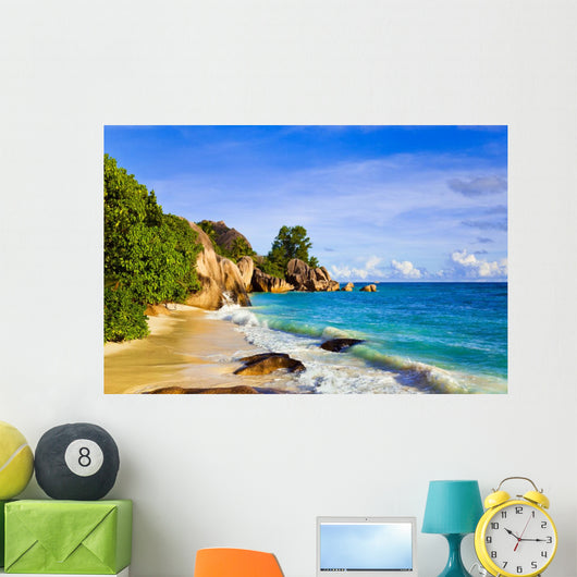 Tropical beach Source D'Argent at island La Digue, Seychelles Wall Mural