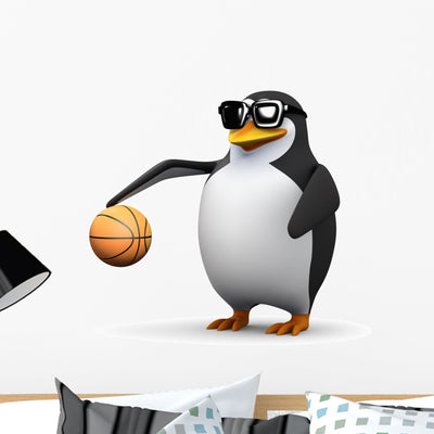 3D Basketball Penguin Wall Decal shown on a wall