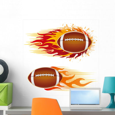 Football with Flames Wall Mural shown on a wall
