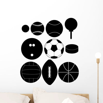 Set Sports Ball Silhouettes shown on a wall