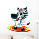Zebra with surf. Funny cartoon and vector character Wall Decal