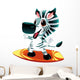 Zebra with surf. Funny cartoon and vector character Wall Decal
